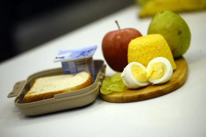 lancheira saudável com frutas grãos e proteínas para a volta às aulas