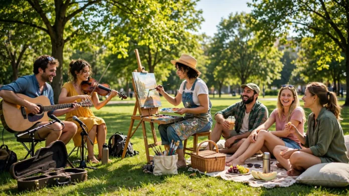 Fim de semana ao ar livre - Arte Fonte em Foco IA Fim de semana ao ar livre
