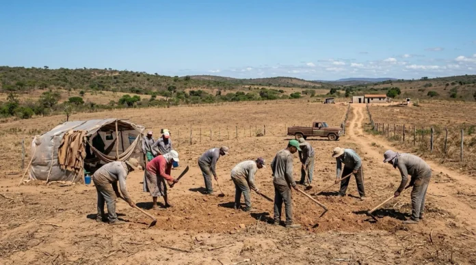 Trabalho rural análogo à escravidão - Arte Fonte em Foco IA Trabalho rural análogo à escravidão